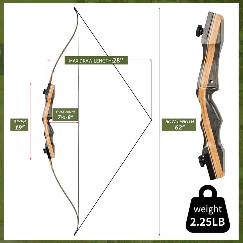 SP.G Archery Wooden Bow and Arrow Set for Adults, Fast Installation 62'' Hunting Bow Arrow Archery Set, 30-50 Lbs Right Handed Takedown Recurve Bows Hunting Kit Package - Image 2